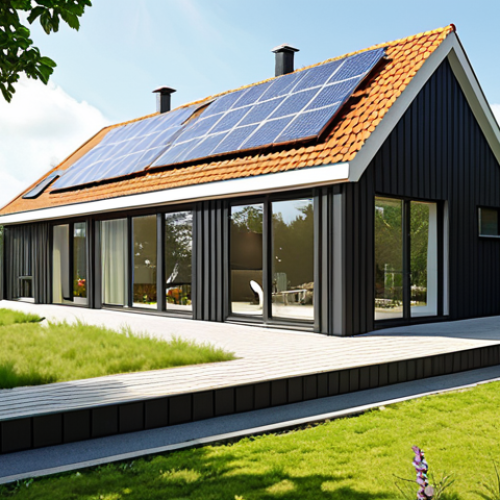Home 19 **
> Exterior of a modern Dutch house with solar panels on the roof and a green roof extension. Lush greenery surrounds the house, and the facade is clean and energy-efficient. Warm, inviting light emanates from the windows. Concept of sustainable living in the Netherlands. Sunny day. High-resolution, photorealistic.
>
**